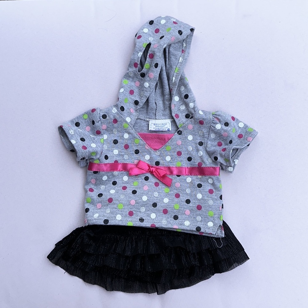 Build-a-Bear 3 piece outfit polka dot hoodie, layered black skirt, shorts 2011 - Picture 2 of 12